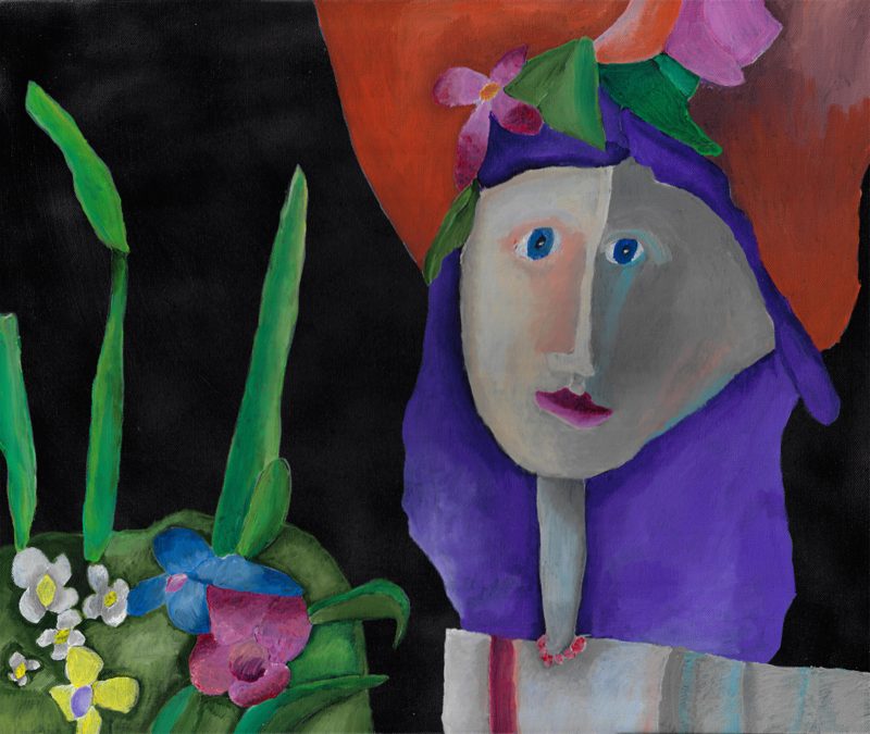 The Girl with the Flowers at Night