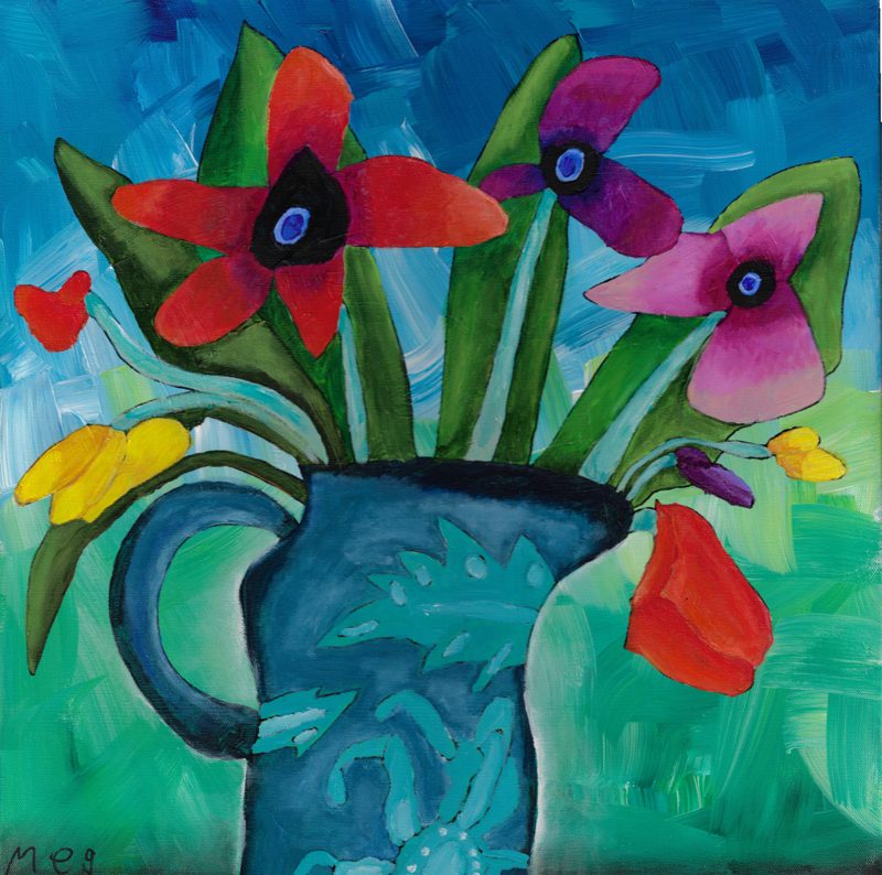 Eight Flowers in a Blue Vase