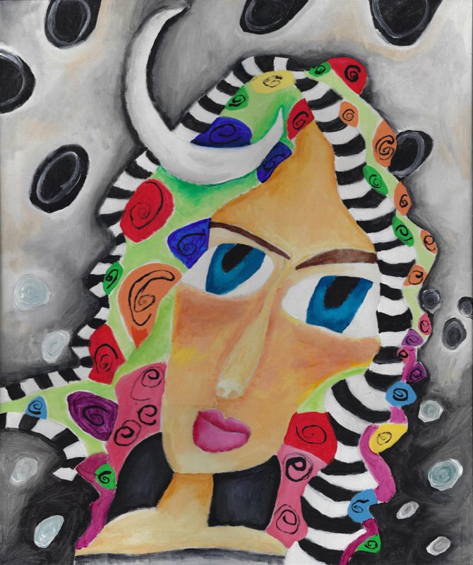 The Girl with the Swirly Hair by the Moon