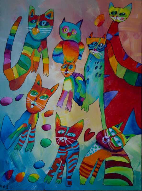Seven Cats and One Owl
