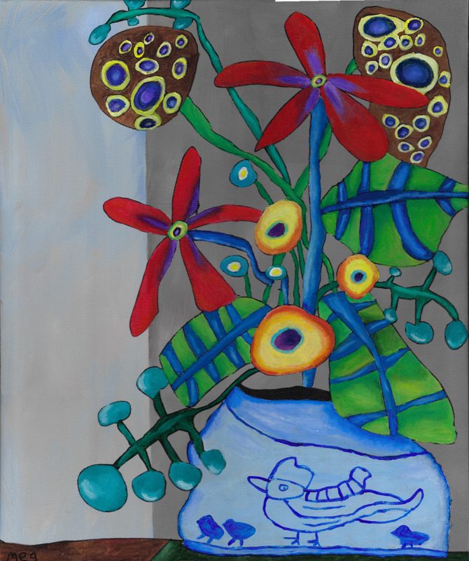 Blue Stem Flowers in the Chicken Vase