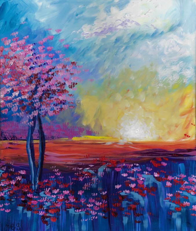 Pink Flowers in the Sunset