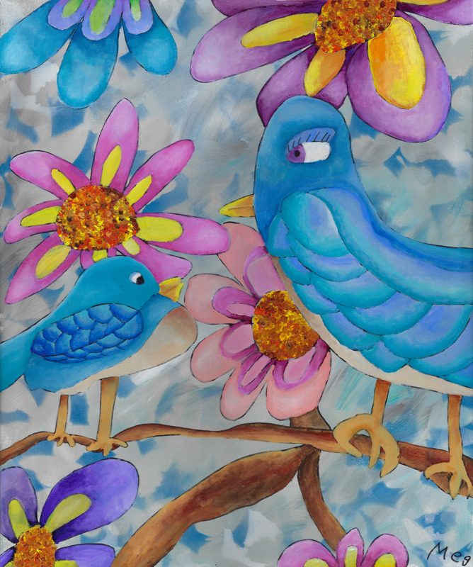 Blue Birds in the Flowers