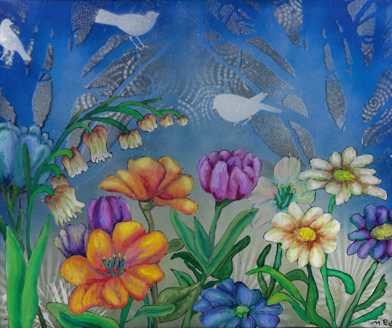 Birds Singing to Springtime Flowers