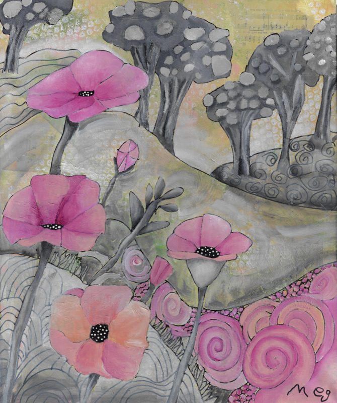 Pink Flowers in the Black & White -SOLD